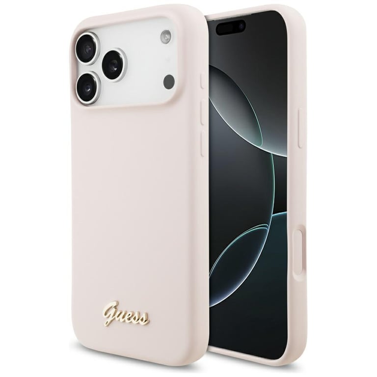Guess Étui Silicone Script Metal Logo MagSafe pour iPhone 17 Pro Max