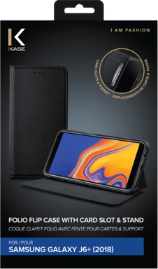 Folio a conchiglia con slot per schede e supporto per Samsung Galaxy J6+ 2018, nero