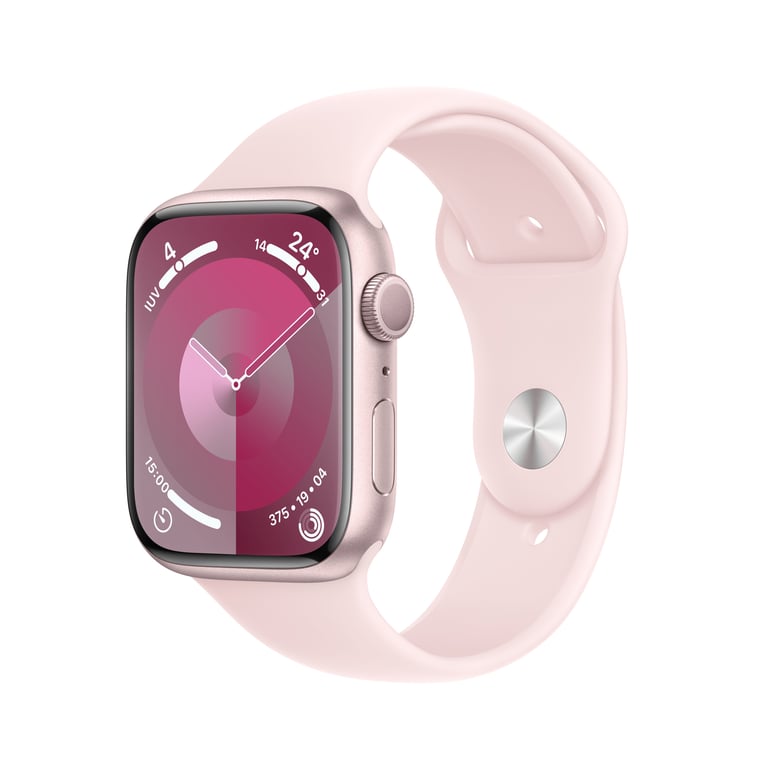 Watch Series 9 GPS, boitier en aluminium de 45 mm avec boucle en caoutchouc, Rose, M/L - Bon état