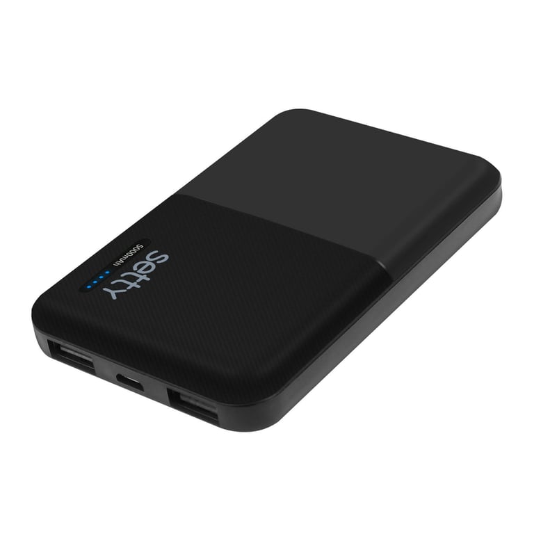 Batería de Emergencia 5000mAh 2 Puertos de Salida USB 2A Formato Compacto Setty Negro - Nuevo