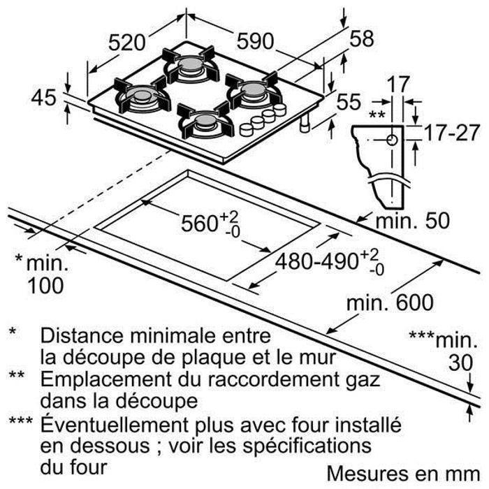 BOSCH Table de cuisson gaz Dessus verre trempé 4 brûleurs dont 1 rapide 3 kW POP6B6B10 - vue 4