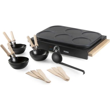 Wok party DOMO DO8719W 2-en-1 6 personnes 1000 W wok et plaque à crêpes Noir mat - Neuf