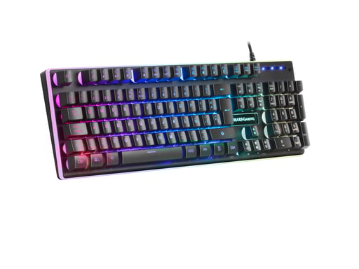 Mars Gaming MK320ES, Teclado Gaming H-Mech, 13 Modos RGB y Halo, Reposamuñecas Acolchado, Antighosting, Idioma Español, Color Negro