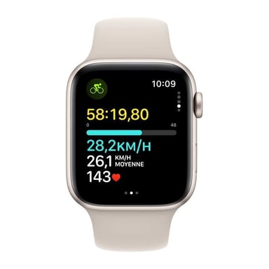 Watch SE 2 (GPS + 4G), boitier en aluminium Lumière stellaire de 44 mm avec boucle en caoutchouc Sport M/L, Lumière stellaire