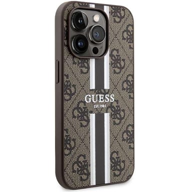 Custodia Guess per iPhone 15 Pro 6.1'' marrone Custodia rigida 4G a strisce stampate MagSafe