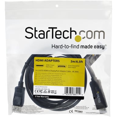 StarTech.com Cavo adattatore da HDMI a DisplayPort da 2 m - 4K 30Hz - M/M - Cavo convertitore attivo da HDMI 1.4 a DP 1.2 con audio - Alimentazione USB - Mac e Windows - Laptop HDMI to DP Display