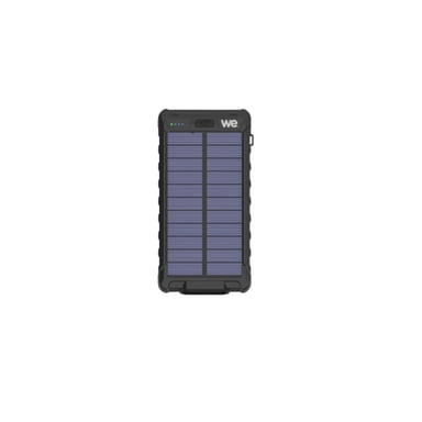 WE Batterie de secours 10000 mAh - Antichocs - 2 ports USB - 10W - Panneaux solaires/lampe torche intégrés - IPX4 - noire