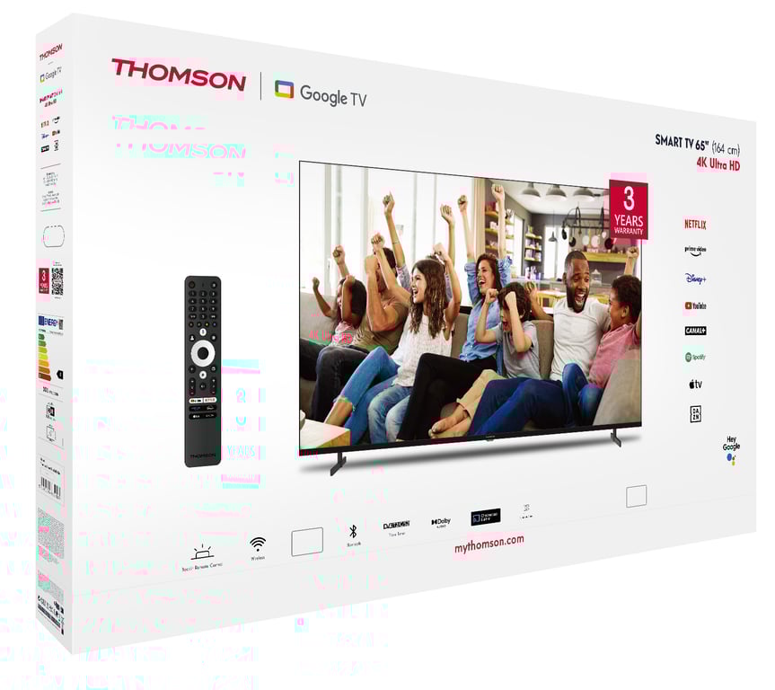 THOMSON 65 Pouces 164cm 4K Ultra HD Smart Google TV Wi FI Dolby Vision IQ Dolby Atmos HDR10 Bluetooth 5.1 Triple Tuner CâbleSatelliteAntenne HDMI CI+ A+ Panneau 65UG4S14 - vue 2