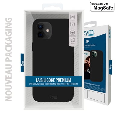 Funda de silicona premium negra para Apple iPhone 14 Plus -100% silicona y microfibra - Compatible con Magsafe - Reforzada y ultra suave