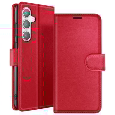 Étui Portefeuille pour Galaxy S24 Plus avec Support et Languette Magnétique Rouge