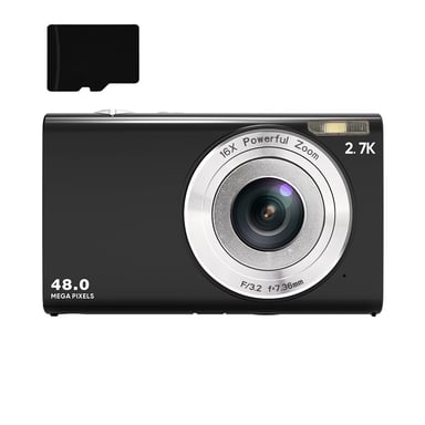 Appareil photo numérique 48MP 2,7K FHD zoom numérique 16X, webcam, mise au point automatique Black