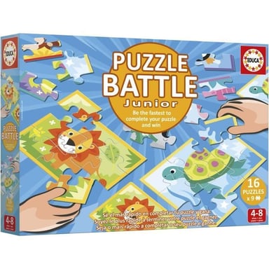 Puzzle - EDUCA - Battle Jr Animals - 16 puzzle - 9 pezzi per puzzle - Per bambini dai 4 anni in su