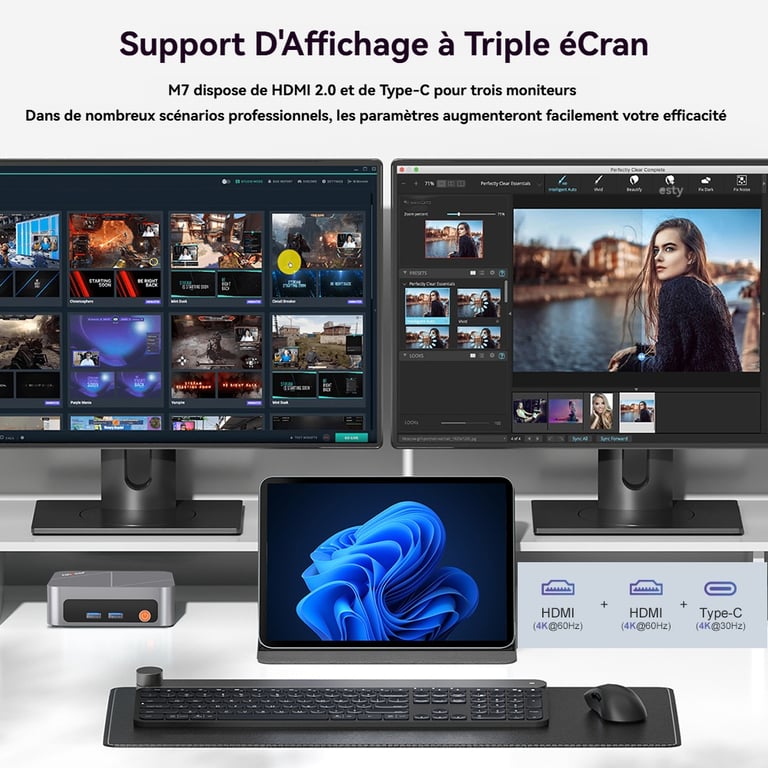 Mini PC Ninkear M7 Ryzen 5 DDR4 + SSD NVMe carte graphique Radeon Vega 7 écrans 4K8K Wi Fi 6BT5.2 - vue 2