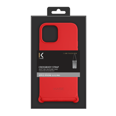 Custodia a tracolla in morbido gel di silicone per Apple iPhone 12/12 Pro, rosso fuoco