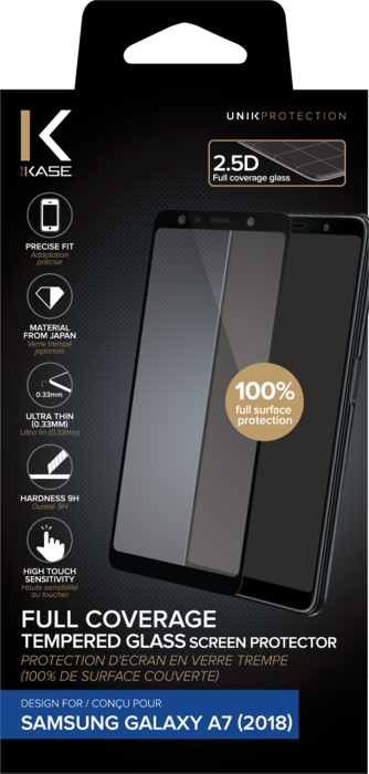 Protection d'écran en verre trempé (100% de surface couverte) pour Samsung  Galaxy A7 2018, Noir - The Kase