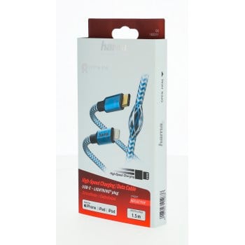 Cable de carga rápida/datos Reflective, USB-C/Lightning, 1,5 m, azul