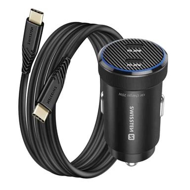 Caricatore per auto 2 USB-C 20W PD per smartphone/tablet con cavo USB-C