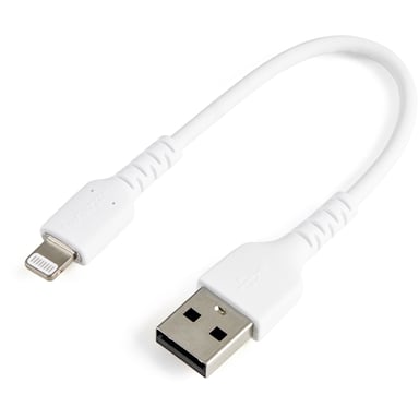StarTech.com Cavo da USB-A a Lightning robusto bianco 15 cm - Cavo di ricarica/sincronizzazione da fibra aramidica di tipo A a Lightning - iPad/iPhone 12 - Certificato Apple MFi