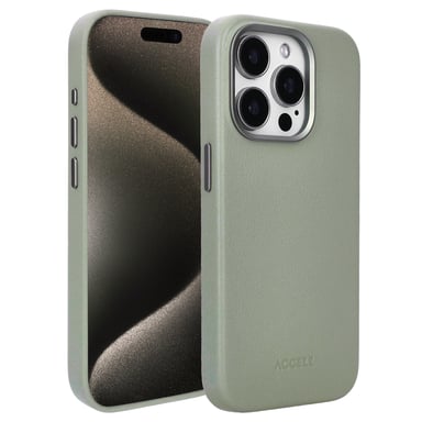 Accezz Coque arrière en cuir avec MagSafe pour Apple iPhone 15 Pro - Light Grey