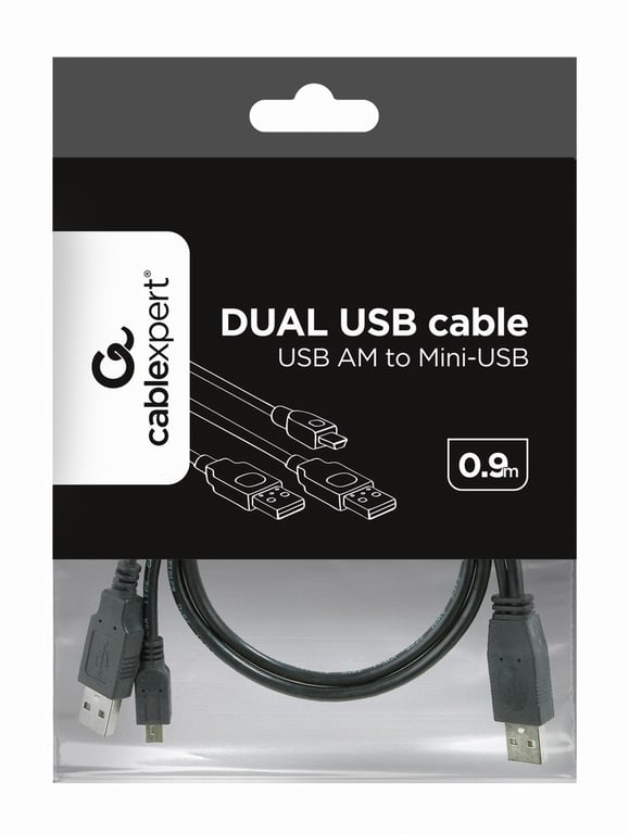 Gembird 0.9m 2x USB 2.0 A/mini-B M câble USB 0,9 m Micro-USB A Mini-USB B Noir - vue 3