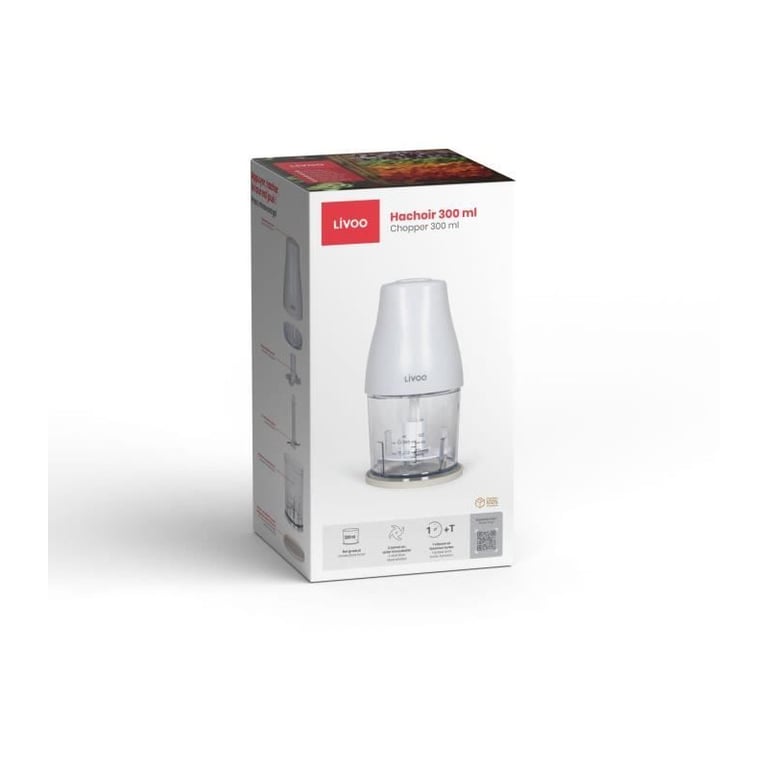Hachoir LIVOO 300 ml 1 vitesse et fonction turbo 2 lames en inox - vue 9