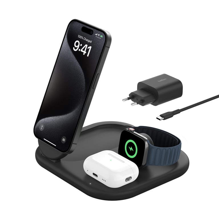 Belkin BoostCharge Casques, Smartphone, Smartwatch Noir USB Recharge sans fil Charge rapide Intérieure - Neuf