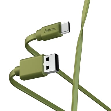 Câble de charge/données Flat, USB-A - USB-C, 1 m, vert