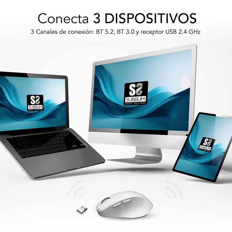 Souris Ergonomique Subblim Comfort Ergo Dual – 2400 DPI, Bluetooth + USB, 6 Boutons - vue 3