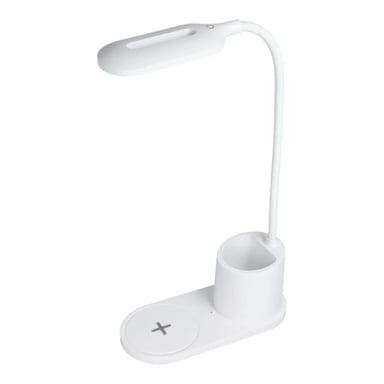 CP X2W 2en1 10W Cargador Universal Inalámbrico Qi Smartphone + Lámpara de Escritorio Flexible con Soporte para Bolígrafo Blanco