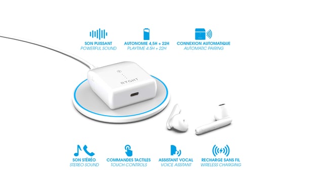 Ryght NEMESIS+ Auricular inalámbrico para llamadas/música Soporte de carga Bluetooth Blanco