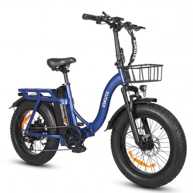 Bicicletta elettrica pieghevole ESKUTE D202 con cestino anteriore, batteria 48V 20.8Ah - blu