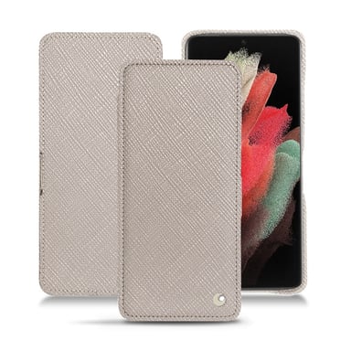 Housse cuir Samsung Galaxy S21 Ultra -  - Gris - Cuir saffiano