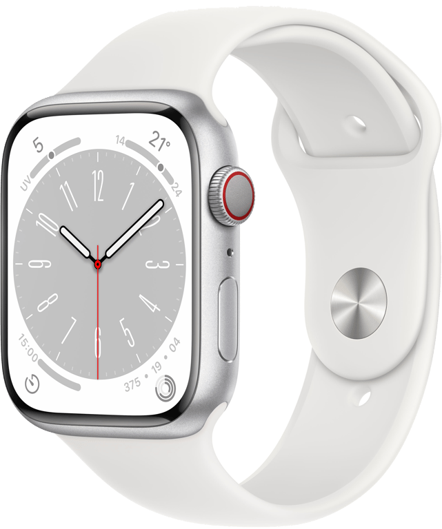 Apple Watch Series 8 OLED 45 mm - Boîtier en Aluminium Argent - GPS + Cellular - Bracelet Sport - Bl