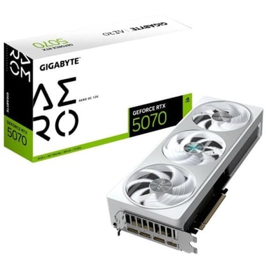 GIGABYTE GeForce RTX 5070 AERO OC 12G Tarjeta Gráfica - 12GB GDDR7, 192 bits, PCI-E 5.0, 2625 MHz Core Clock, 3 x DP 2.1a, 1 x HDMI 2.1b, NVIDIA DLSS 4, GV-N5070AERO OC-12GD