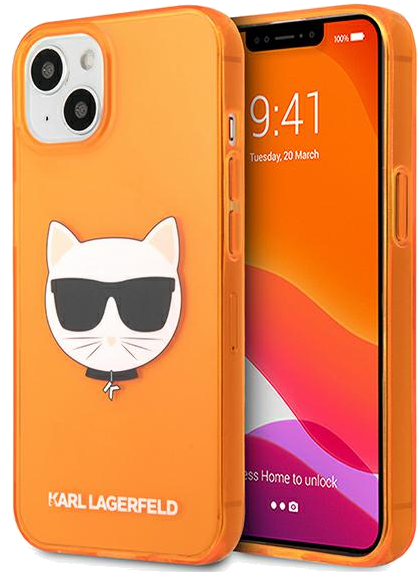Karl Lagerfeld Étui pour iPhone 13 mini 5.4 Orange Glitter Choupette Fluo