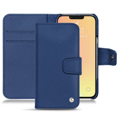 Housse cuir Apple iPhone 13 - Rabat portefeuille - Bleu - Cuir saffiano