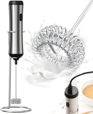 Mousseur à Lait Électrique Rechargeable en Acier Inoxydable gris noir