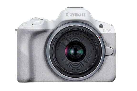 Canon EOS R50, White + RF-S 18-45mm F4.5-6.3 IS STM Kit MILC 24,2 MP CMOS 6000 x 4000 Pixeles Blanco