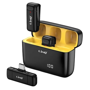 Set 2 microfoni lavalier senza fili connettore USB-C riduzione rumore