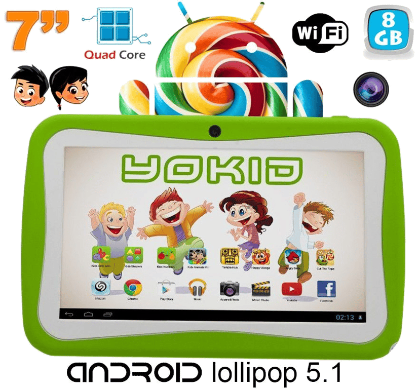 Tablette Tactile 7' Jouet Numérique Enfant Android Lollipop Quad Core 8 Go Vert RAM ROM - YONIS