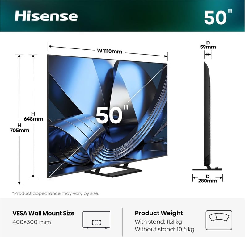 TV Hisense ULED 50U79SE 50 4K UltraHD 144Hz Smart TV VIDAA HDR10+ Dolby Vision Atmos - vue 3