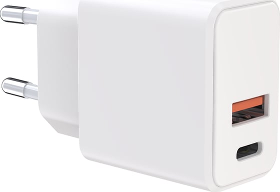 Chargeur USB A + USB C 38W (18+20W) Power Delivery Blanc WOW