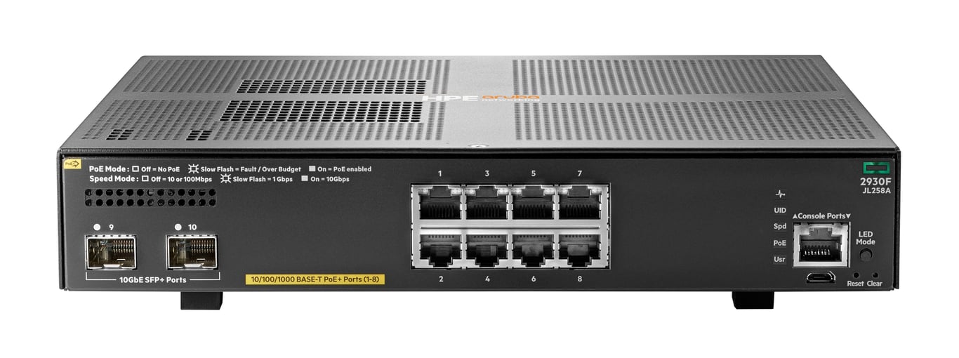 HPE ARUBA Commutateur 8G PoE+ 2SFP+ C3 Géré 8 x 101001000 PoE+ + 2 x 1 gigabit10 gigabit SFP+ liaison montante