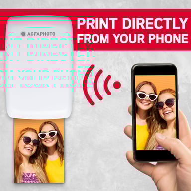 AGFA PHOTO Mini P.2 - Stampante fotografica istantanea Zink portatile - Stampa facile e veloce - Stampante fotografica portatile senza inchiostro da 75 x 50 mm per smartphone e tablet - Bianco