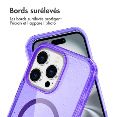 imoshion Coque Pailletée avec MagSafe pour Apple iPhone 16 Pro - Paillettes Violet