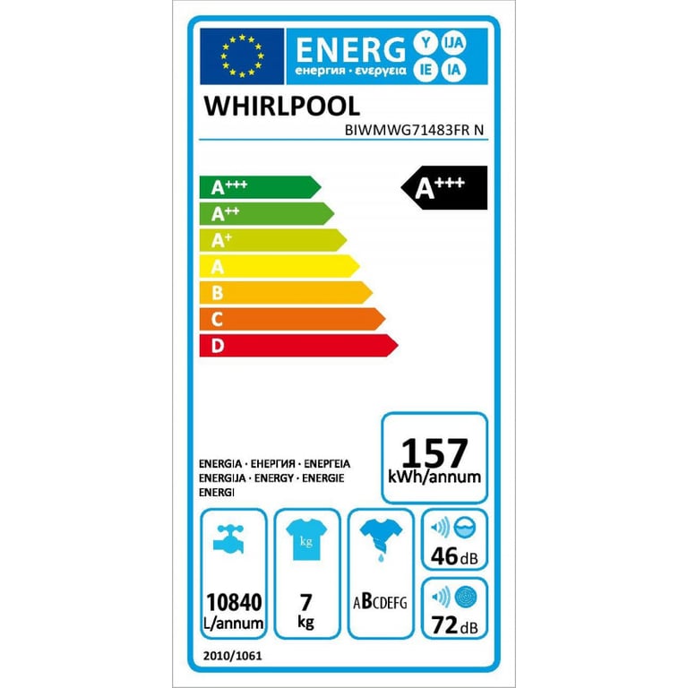 WHIRLPOOL Lave linge Tout intégrable 7 Kg 1400 trmn BIWMWG71483FRN - vue 10