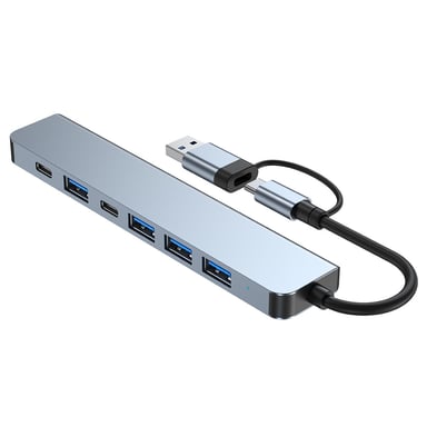 Hub USB-C/USB 2 in 1 7 porte USB 3.0 per Windows MacOS Grey