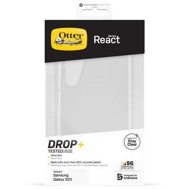 Custodia OtterBox React Series per Galaxy S23, antiurto, antigoccia, ultrasottile, protezione sottile, testata secondo gli standard militari, antimicrobica, trasparente Samsung Galaxy S23