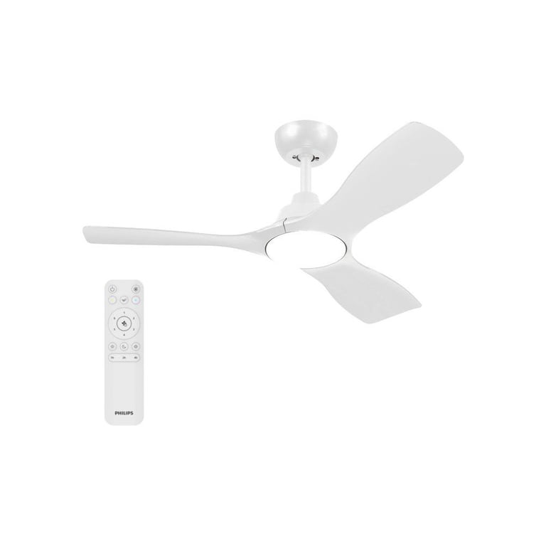 Ventilateur de plafond Philips Olas avec lampe LED, télécommande RF, 6 vitesses, flux d'air bidirectionnel, blanc - Neuf