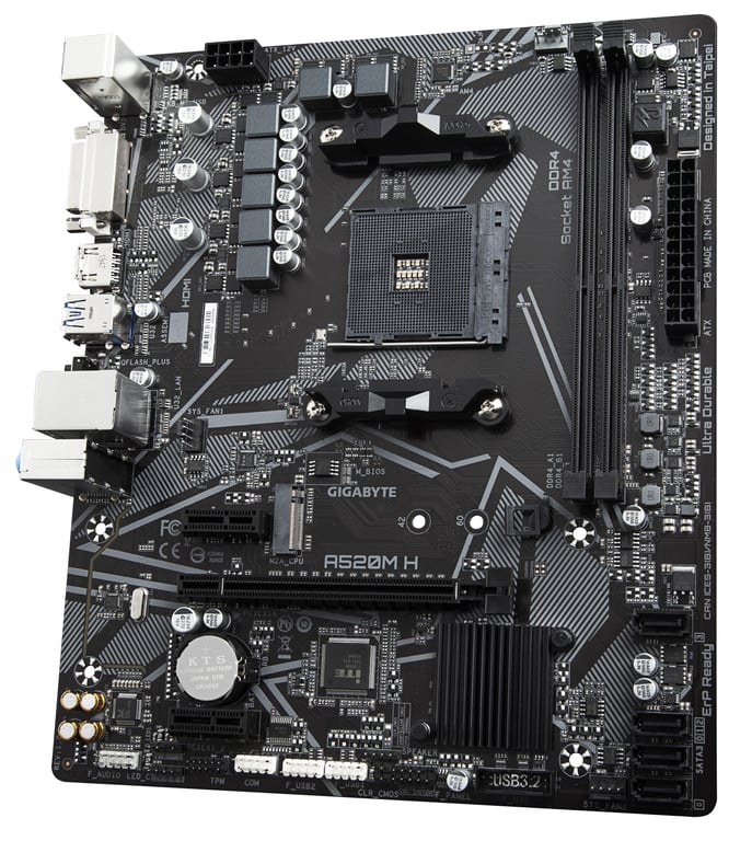 GIGABYTE Carte mère A520M H Prend en charge les processeurs AMD Ryzen série 5000 AM4 VRM numérique pur 4+3 phases jusqu'à 5100 MHz DDR4 OC PCIe 3.0 x4 .2 LAN GbE USB 3.2 Gen 1 Neuf - vue 7